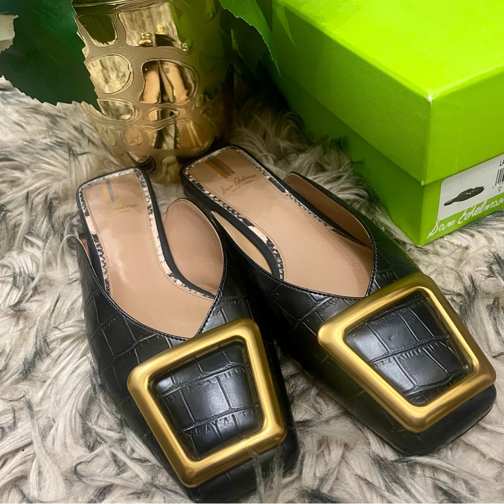 Sam Edelman Black Lavina Croc Print Mules- Size 8